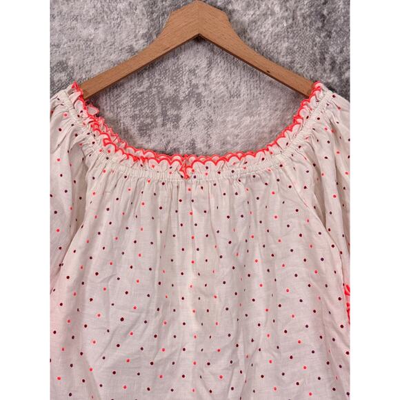 New Sezane Top 38 / US Medium Women Polka Dot Embroidered Linen Off The Shoulder - Picture 2 of 8